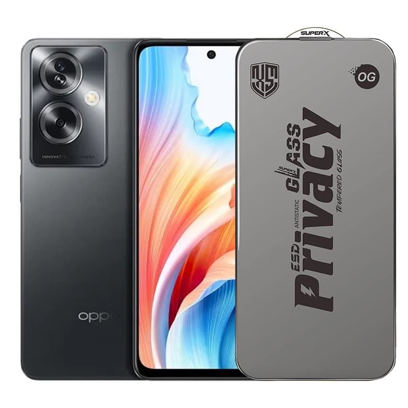 Folie de Protectie pentru Oppo A79, Flippy, Sticla Securizata ESD Antistatica, Super-X Privacy OG, Margini Negre, 0.30 mm