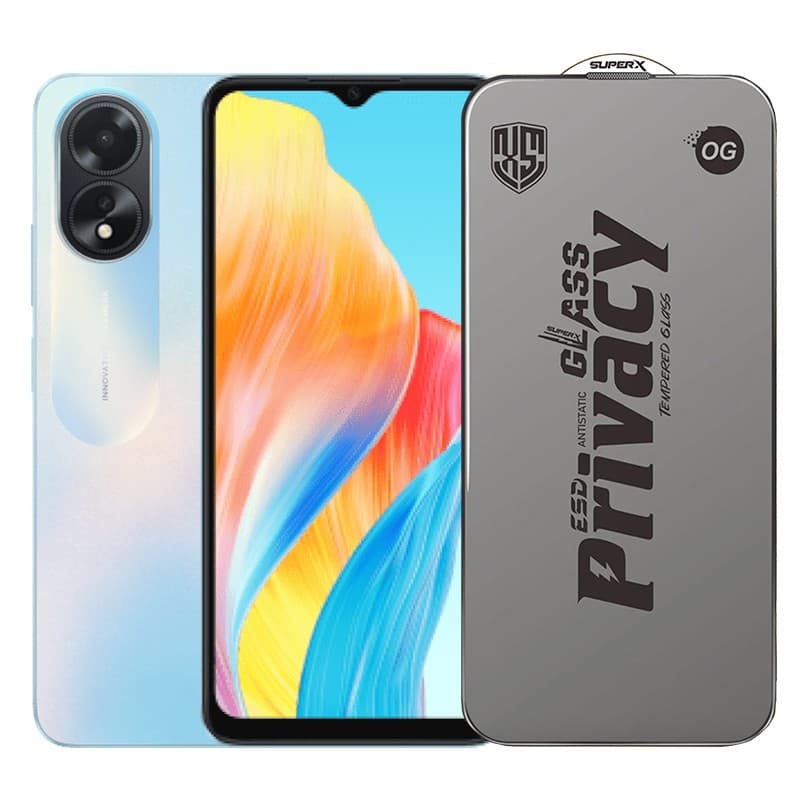 Folie de Protectie pentru Oppo A18, Flippy, Sticla Securizata ESD Antistatica, Super-X Privacy OG, Margini Negre, 0.30 mm