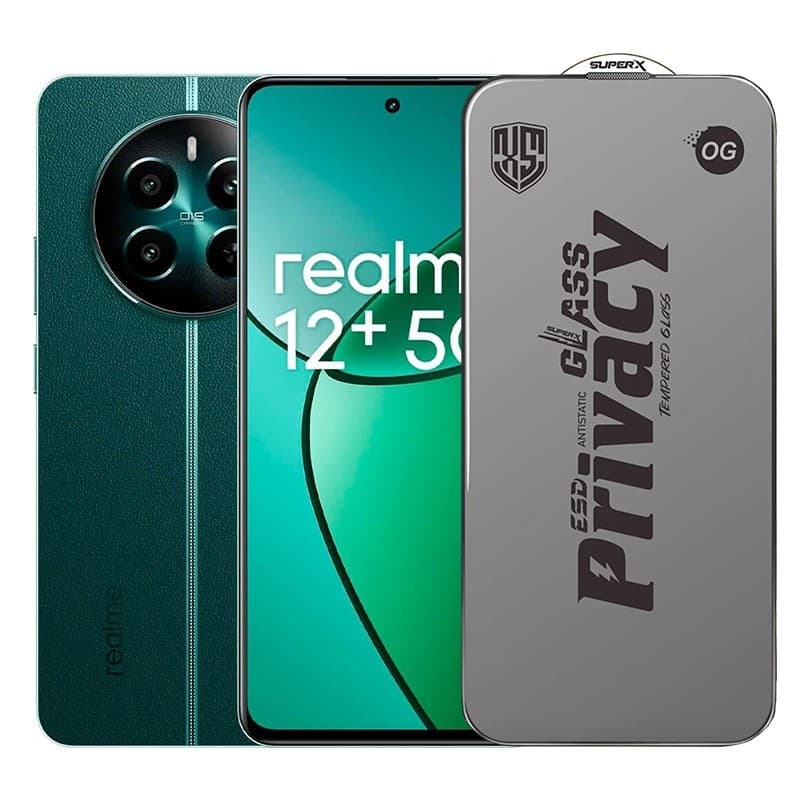 Folie de Protectie pentru Realme 12+, Flippy, Sticla Securizata ESD Antistatica, Super-X Privacy OG, Margini Negre, 0.30 mm, Transparent Inchis