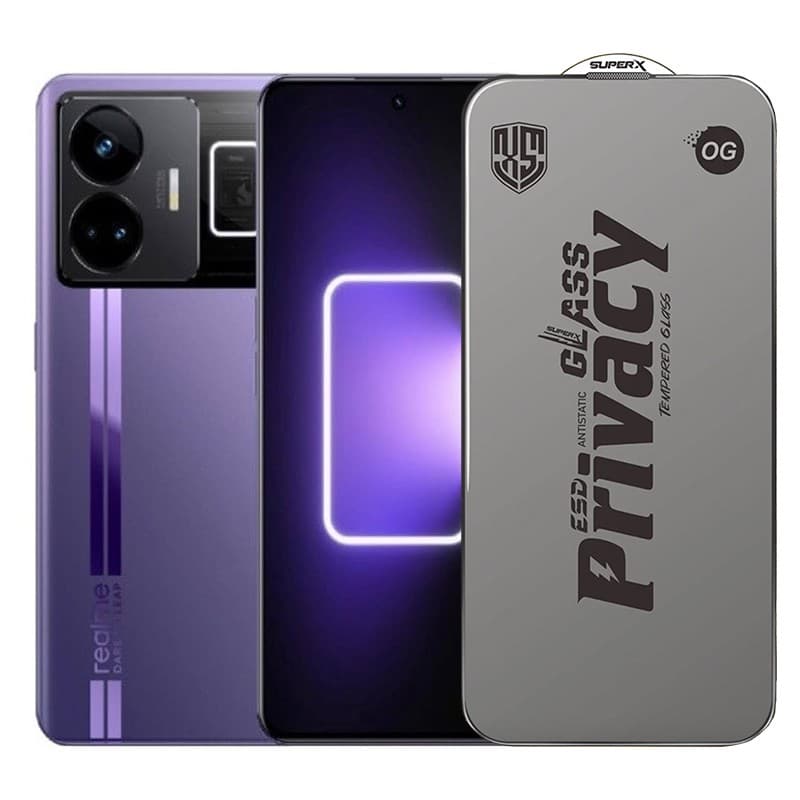Folie de Protectie pentru Realme GT3, Flippy, Sticla Securizata ESD Antistatica, Super-X Privacy OG, Margini Negre, 0.30 mm, Transparent Inchis