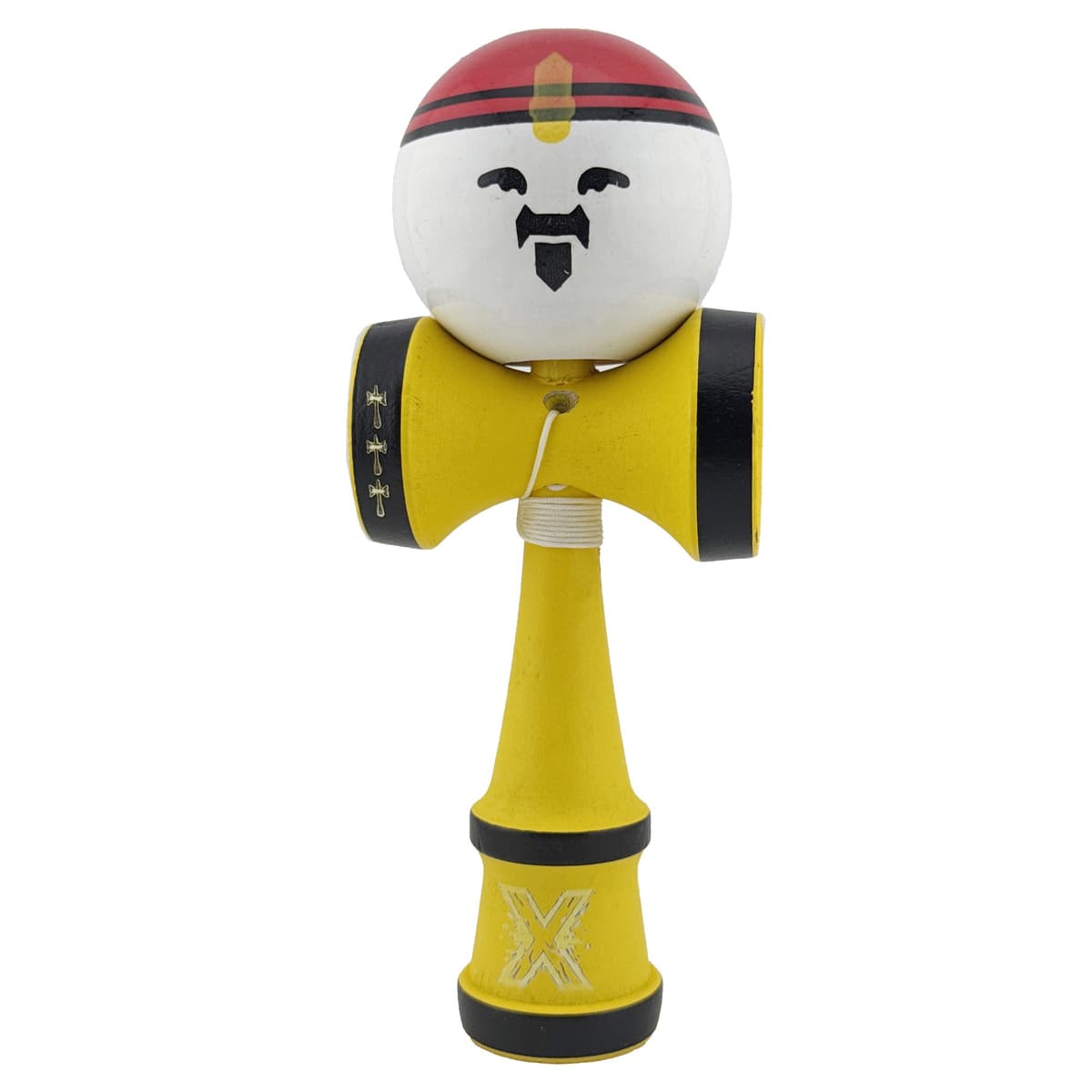 Kendama X Originala, Profesionala, Flippy, Big Cups V2, Model Rege Super Sticky Legendary Cupe Mari, Rulment Metalic cu Ata 55 cm, Maner Galben