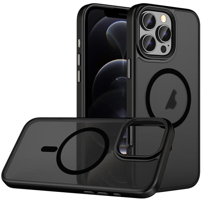 Husa de Protectie, Flippy, pentru Apple iPhone 12/12 Pro, Compatibila MagSafe, Magnetica, Wireless, din Acrilic Mat Colorat, Negru