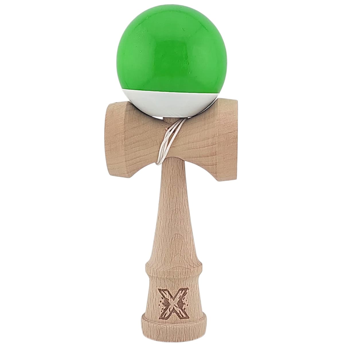 Kendama X Originala, Profesionala, Flippy, Super Sticky din Lemn, 18 cm, Verde/Alb