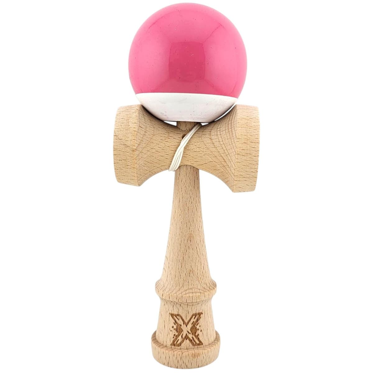 Kendama X Originala, Profesionala, Flippy, Super Sticky, din Lemn, 18 cm, Roz/Gri