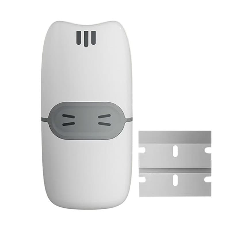 Mini Racleta de Curatare, Flippy, pentru Etichete, Adezivi, din ABS+ Metal, 2 Lame Incluse, Alb/Gri