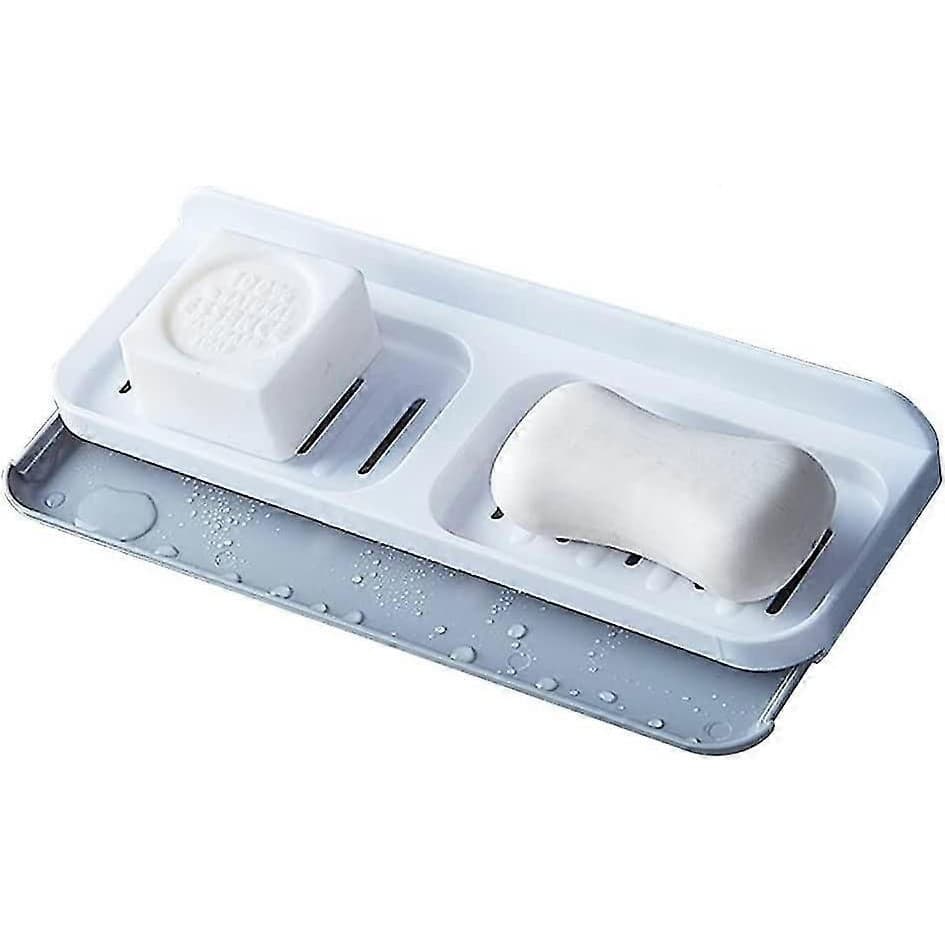 Savoniera Dubla, Flippy, de Perete, cu Compartiment de Scurgere, Montare prin Lipire, 26 x 8 x 4 cm, Alb/Gri