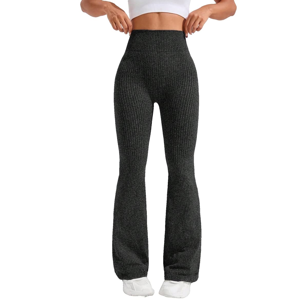 Pantaloni Sport de Dama, Flippy, pentru Yoga, Talie Inalta, Evazati, Tricotati, Negru, Marime L