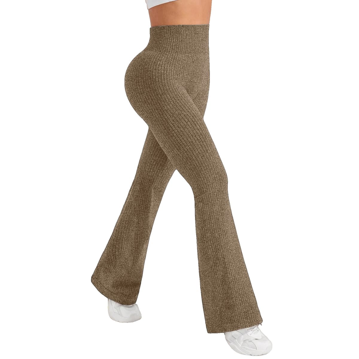 Pantaloni Sport de Dama, Flippy, pentru Yoga, Talie Inalta, Evazati, Tricotati, Khaki, Marime M