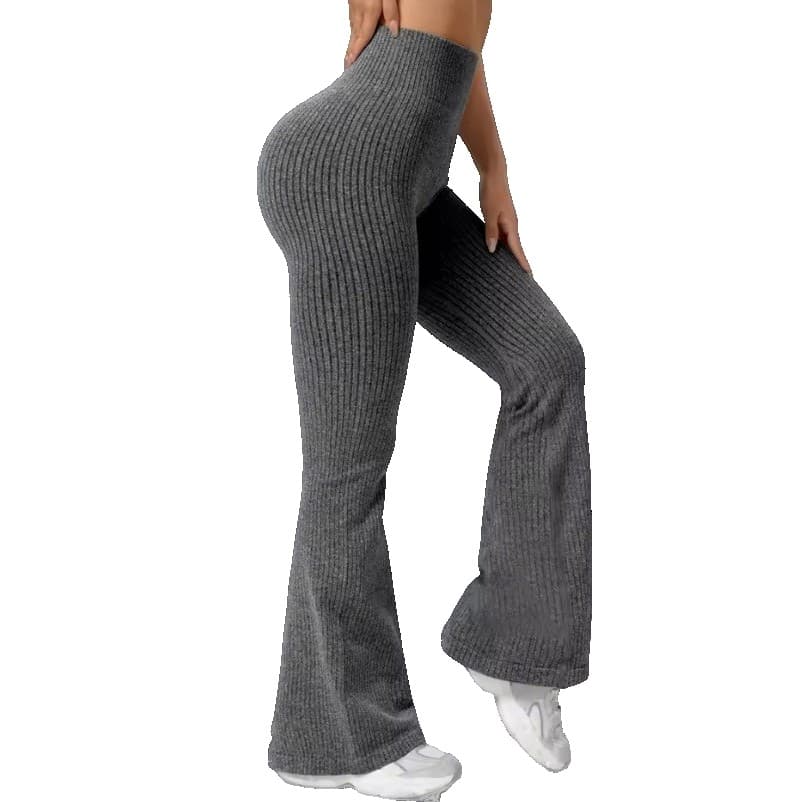 Pantaloni Sport de Dama, Flippy, pentru Yoga, Talie Inalta, Evazati, Tricotati, Gri Inchis, Marime XL