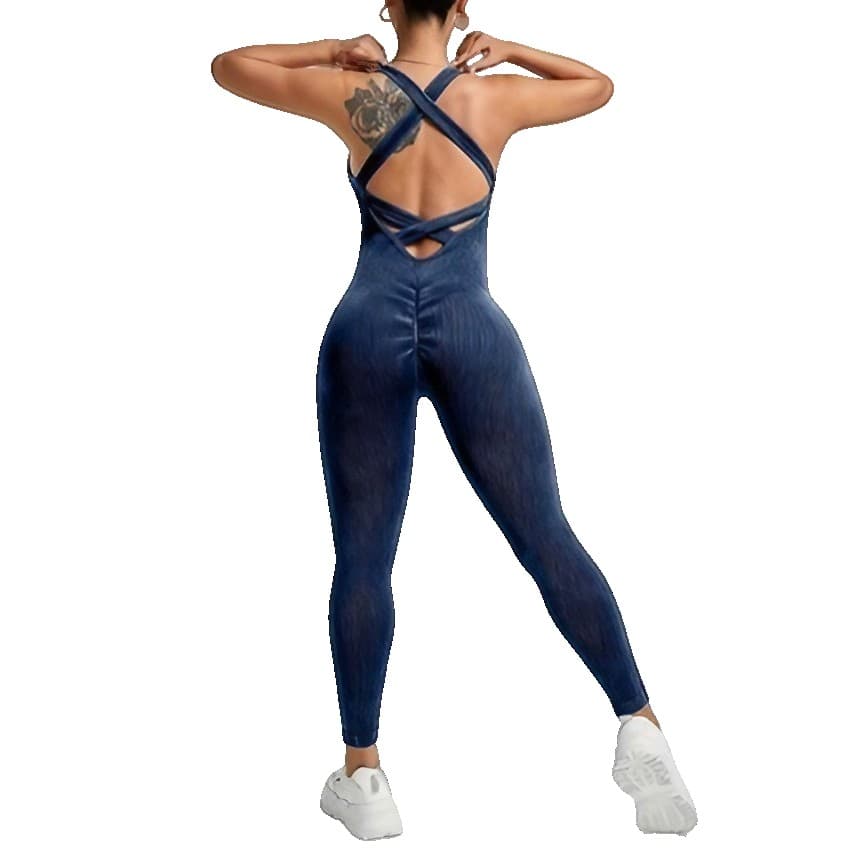 Costum Sport de Dama, Flippy, One Piece, pentru Yoga, Elastic, Fara Cusaturi, Albastru Marin, Marime L