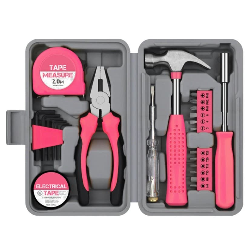 Set Scule 24 piese pentru Uz Casnic, Flippy, Instrumente Set in Trusa de Plastic Gri, din Plastic si Metal, 20 x 12.5 x 3