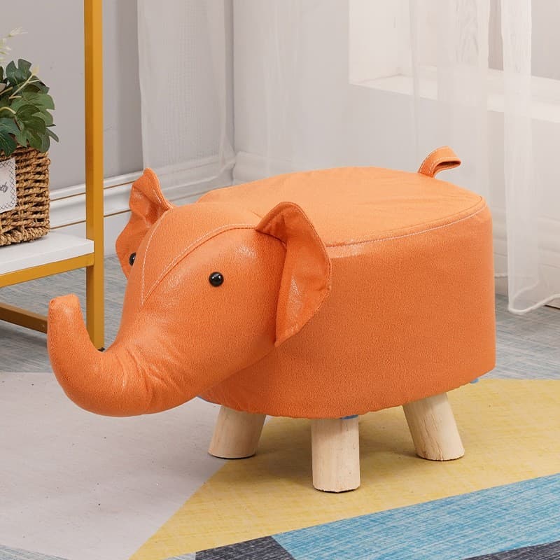 Taburet pentru Copii, Flippy, Scaun Tip Taburet, Model Elefant, din Lemn Masiv, Scaun pentru Copii, 30 x 25 x 25 cm