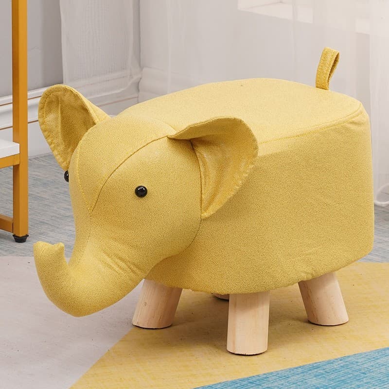 Taburet pentru Copii, Flippy, Scaun Tip Taburet, Model Elefant, din Lemn Masiv, Scaun pentru Copii, 30 x 25 x 25 cm, Galben