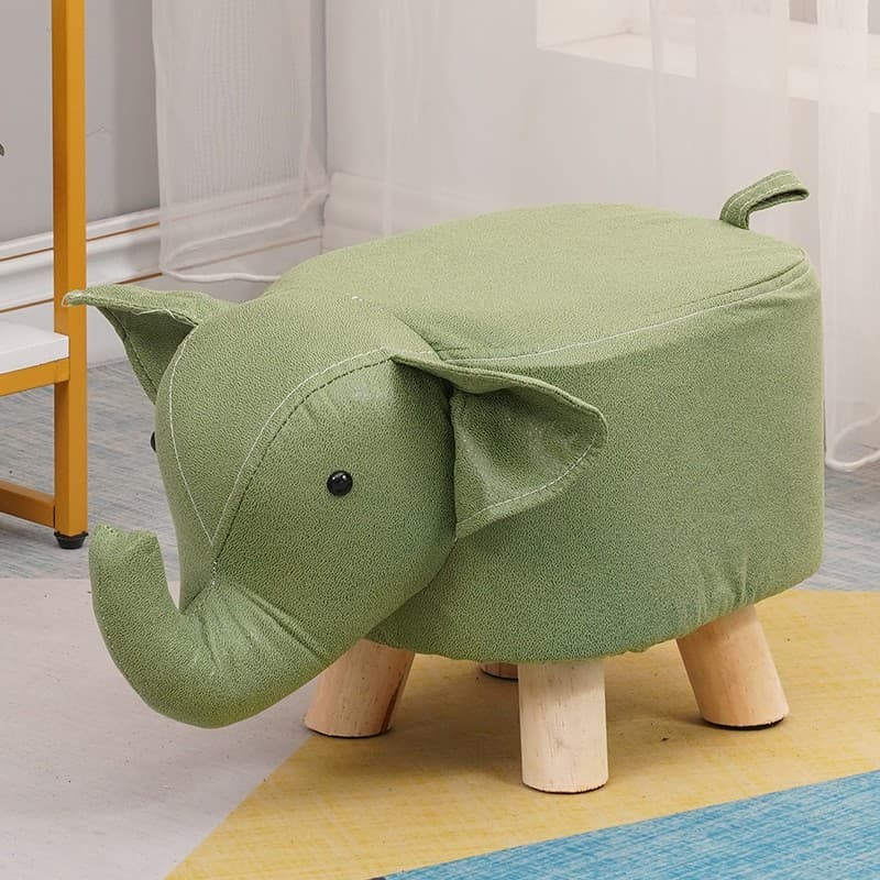 Taburet pentru Copii, Flippy, Scaun Tip Taburet, Model Elefant, din Lemn Masiv, Scaun pentru Copii, 30 x 25 x 25 cm, Verde