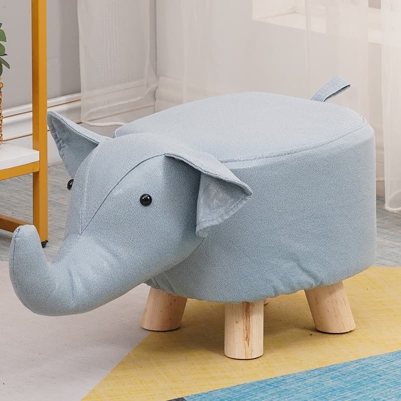 Taburet pentru Copii, Flippy, Scaun Tip Taburet, Model Elefant, din Lemn Masiv, Scaun pentru Copii, 30 x 25 x 25 cm, Albastru deschis
