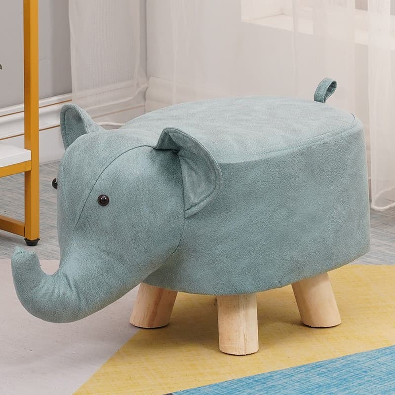 Taburet pentru Copii, Flippy, Scaun Tip Taburet, Model Elefant, din Lemn Masiv, Scaun pentru Copii, 30 x 25 x 25 cm, Albastru