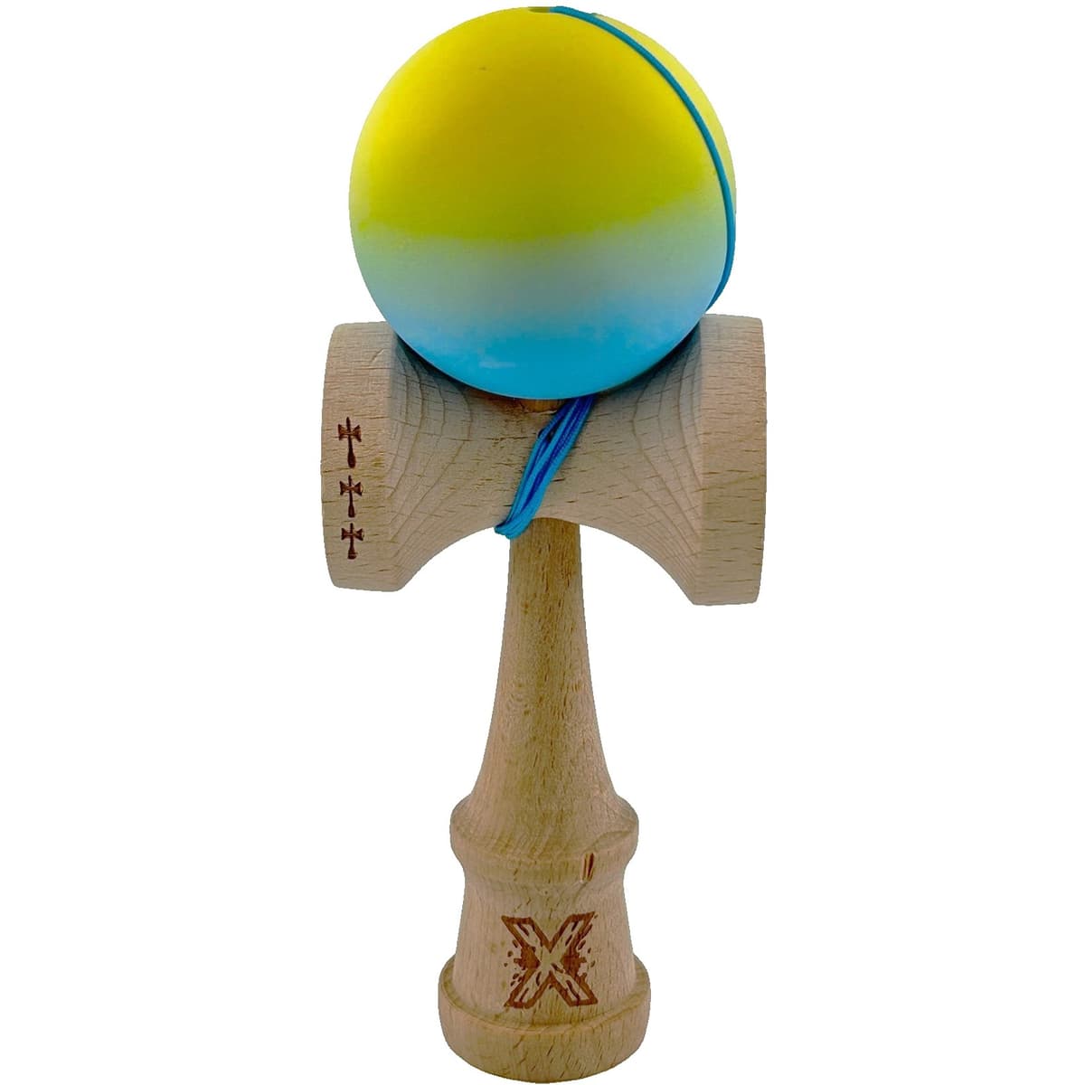 Kendama X Originala, Profesionala, Flippy, Big Cups V2, Rubber Grip cu Cupe Mari, Rulment Metalic cu Ata 55 cm, Gradient