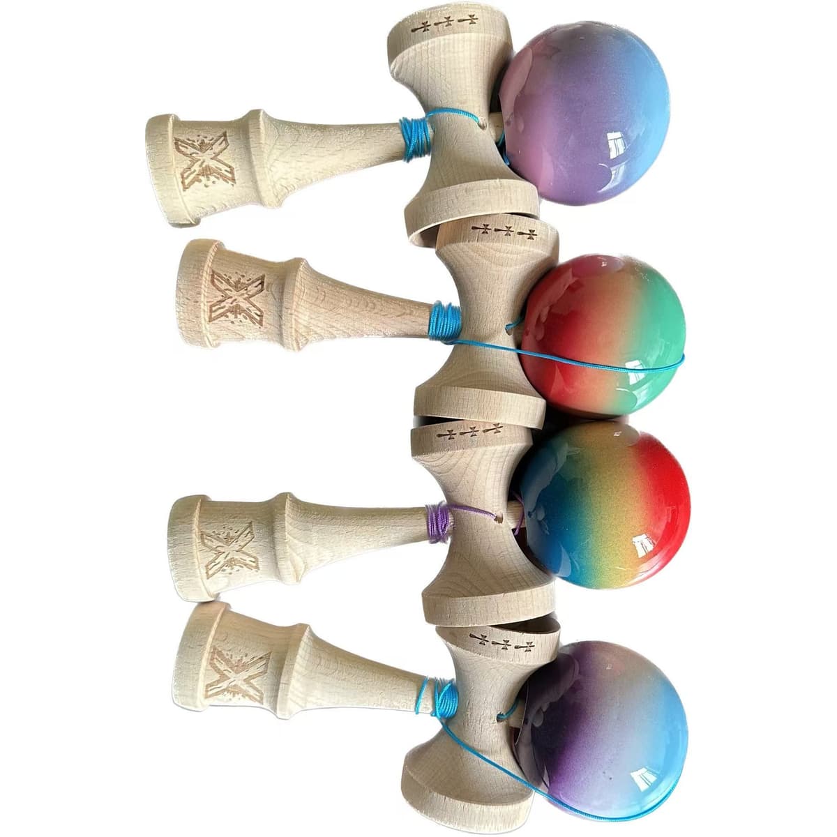 Kendama X Originala, Profesionala, Flippy, din Lemn, 18 cm -largel balls+large handle +Original Super Sticky- Gradient colors MIX