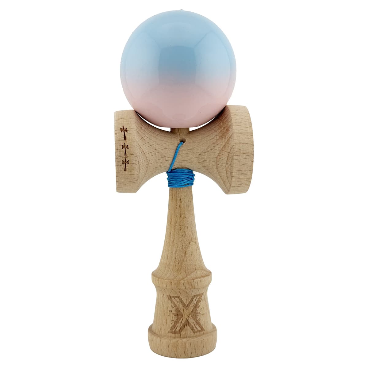 Kendama X Originala, Profesionala, Flippy, Big Cups V2, Super Sticky cu Cupe Mari, din lemn 18 cm, Rulment Metalic cu Ata 55