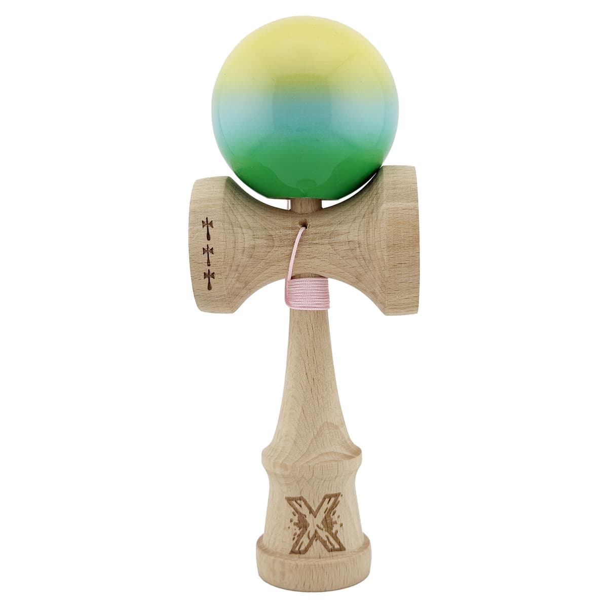 Kendama X Originala, Profesionala, Flippy, Big Cups V2, Super Sticky cu Cupe Mari, din lemn 18 cm, Rulment Metalic cu Ata 55