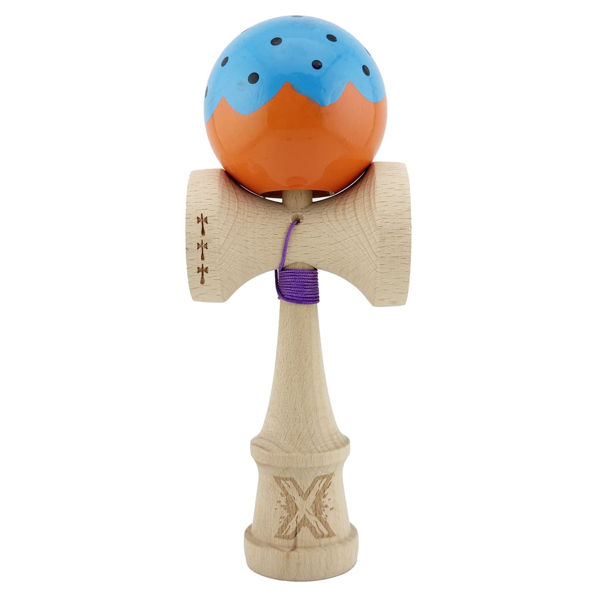 Kendama X Originala, Profesionala, Flippy, Big Cups V2, Super Sticky cu Cupe Mari, din lemn 18 cm, Rulment Metalic cu Ata 55