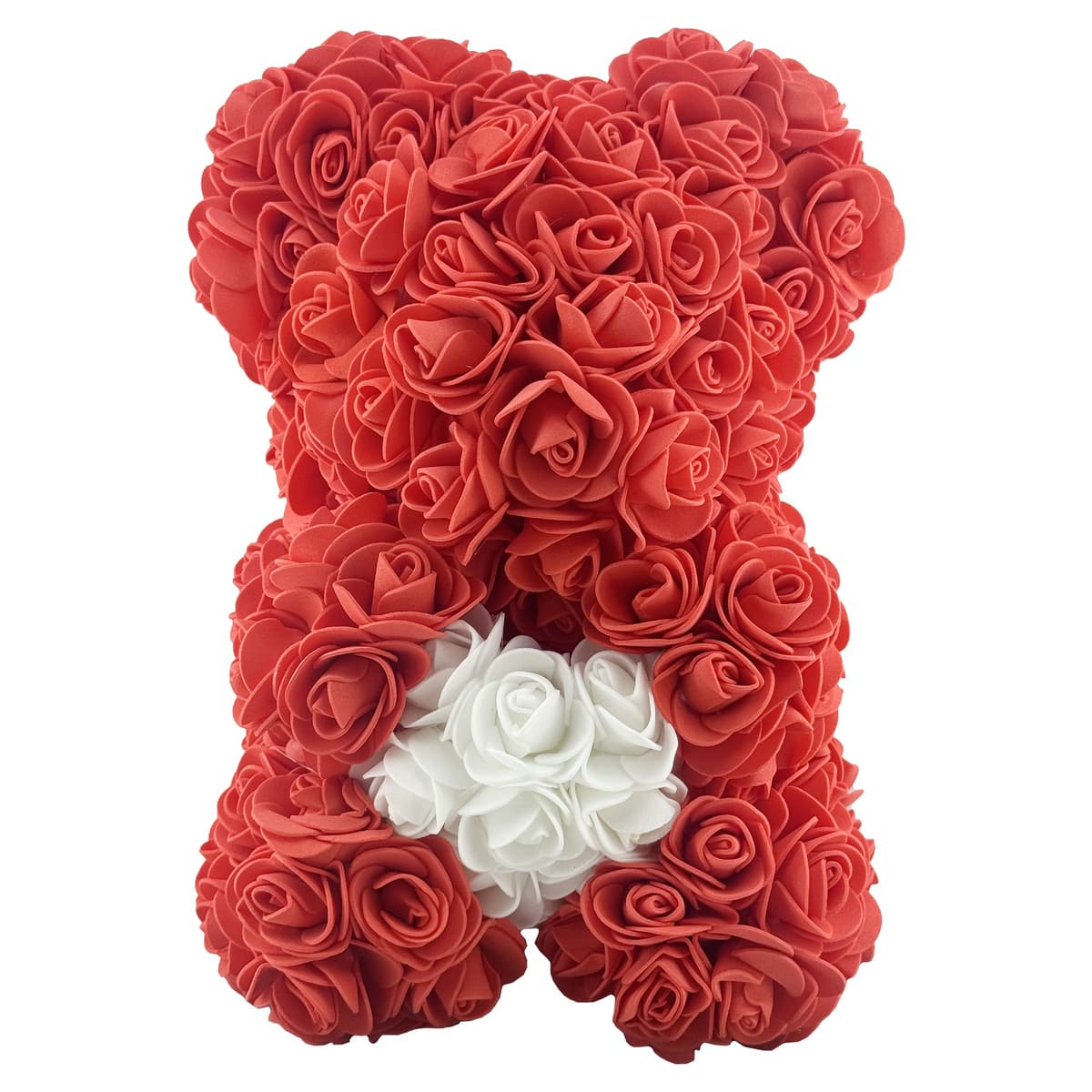 Ursulet din Flori, Flippy, Ursulet din Trandafiri de spuma, Ursuletul 17 x 17 x 23 cm / Cutia Trasparenta 19 x 19 x 28 cm