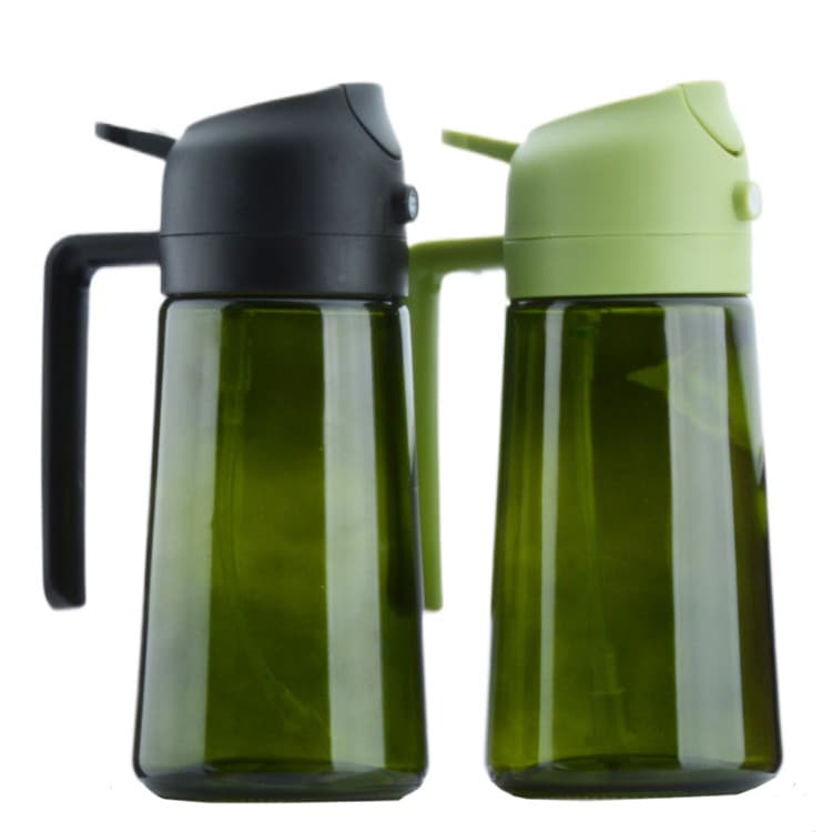 Recipient pentru Ulei 2 in 1, Flippy, Set 2 Bucati, Functie Spray & Turnare, din Sticla, Fara Scurgere, 18.5 x 8 x 8 cm, 470 ml/buc, Sticla Verde, Verde/Negru