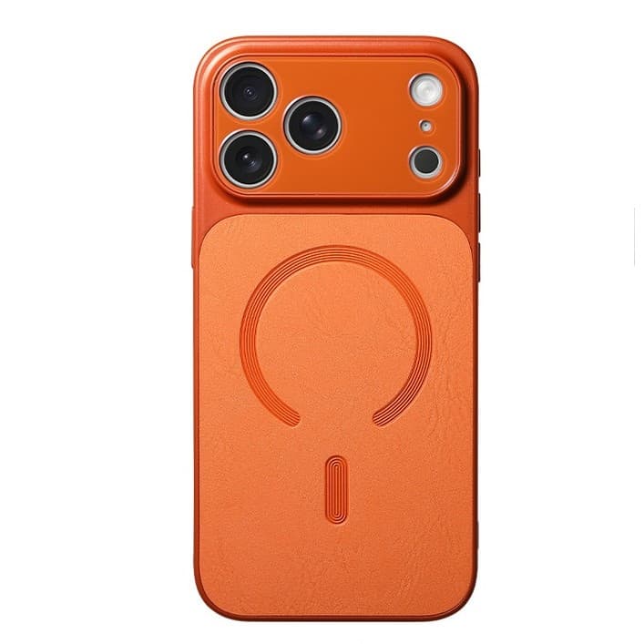 Carcasa Magnetica Mata, Flippy, Compatibila iPhone 17 Pro, din TPU/PC si Piele Ecologica, Portocaliu