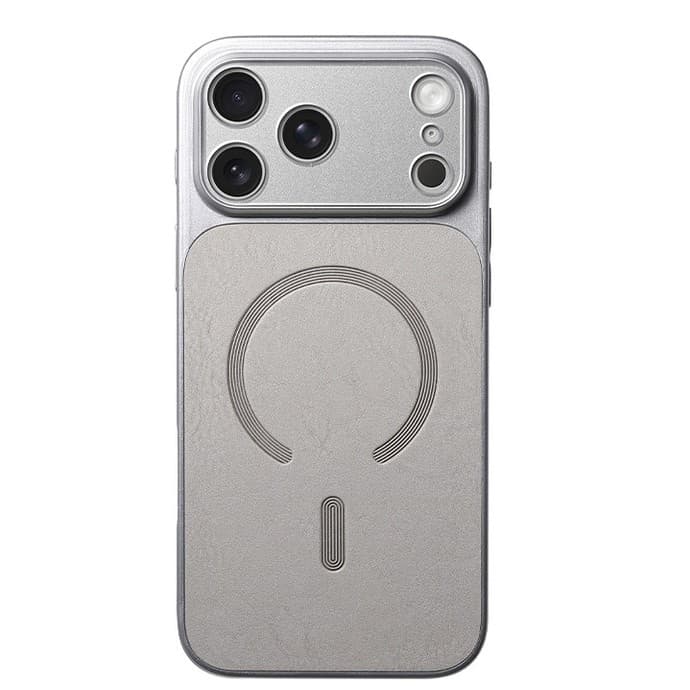 Carcasa Magnetica Mata, Flippy, Compatibila iPhone 17 Pro, din TPU/PC si Piele Ecologica, Argintiu