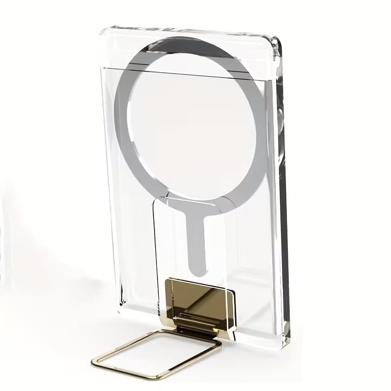 Husa pentru Carduri, Flippy, Compatibil cu Telefon Apple Magsafe, Accesoriu pentru Husa MagSafe, cu Suport Pliabil Auriu, Transparent
