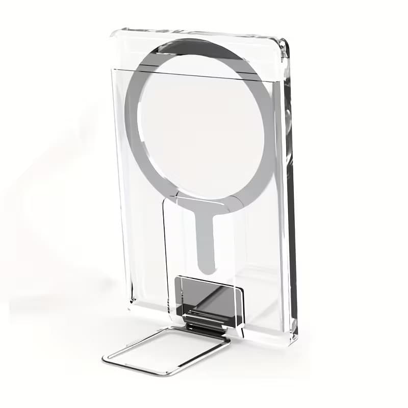 Husa pentru Carduri, Flippy, Compatibil cu Telefon Apple Magsafe, Accesoriu pentru Husa MagSafe, cu Suport Pliabil Argintiu, Transparent