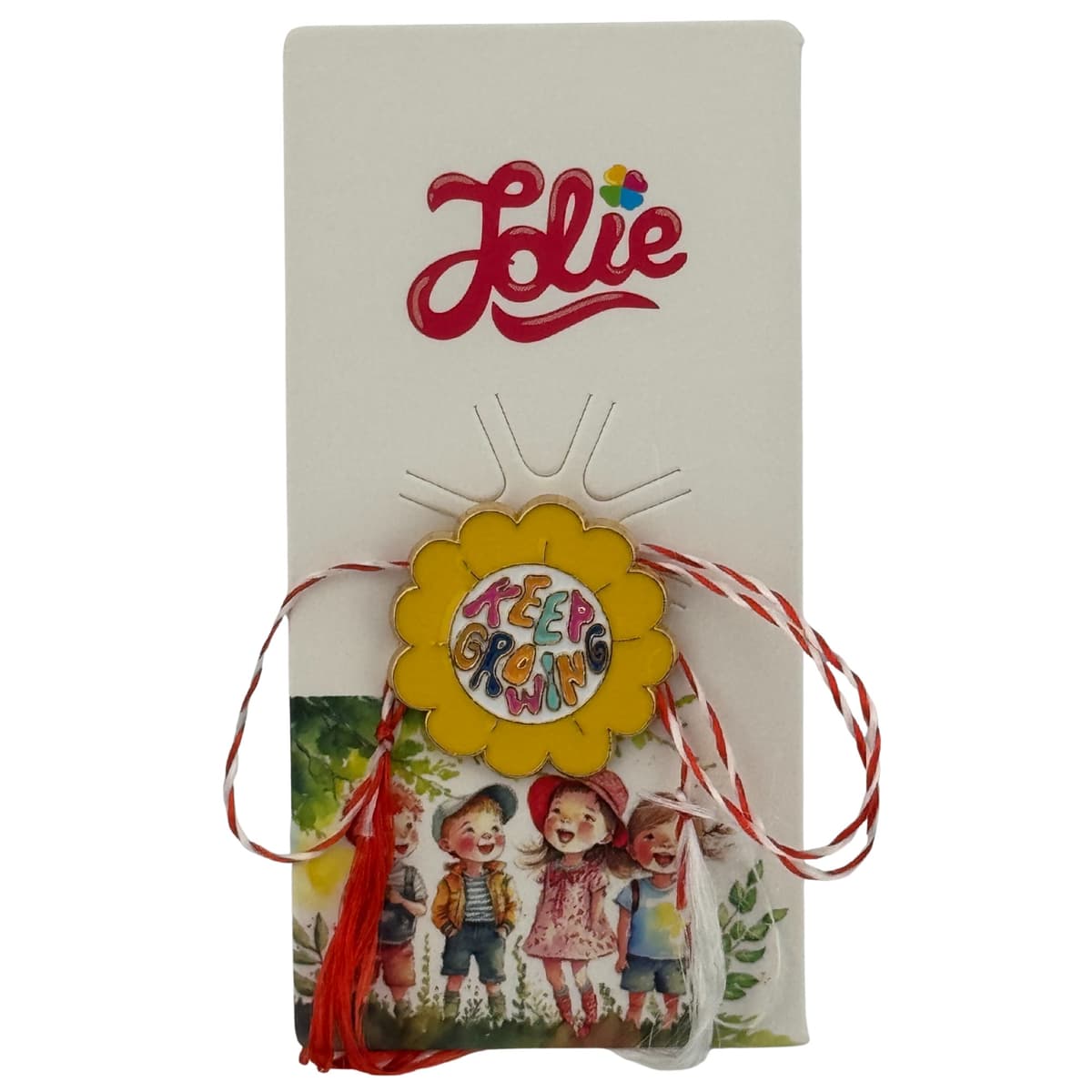 Martisor pentru copii, Jolie, Material Metal, Ambalaj Carton cu Design, Dimensiune Brosa Aproximativ 2x2 cm, Multicolor, cu