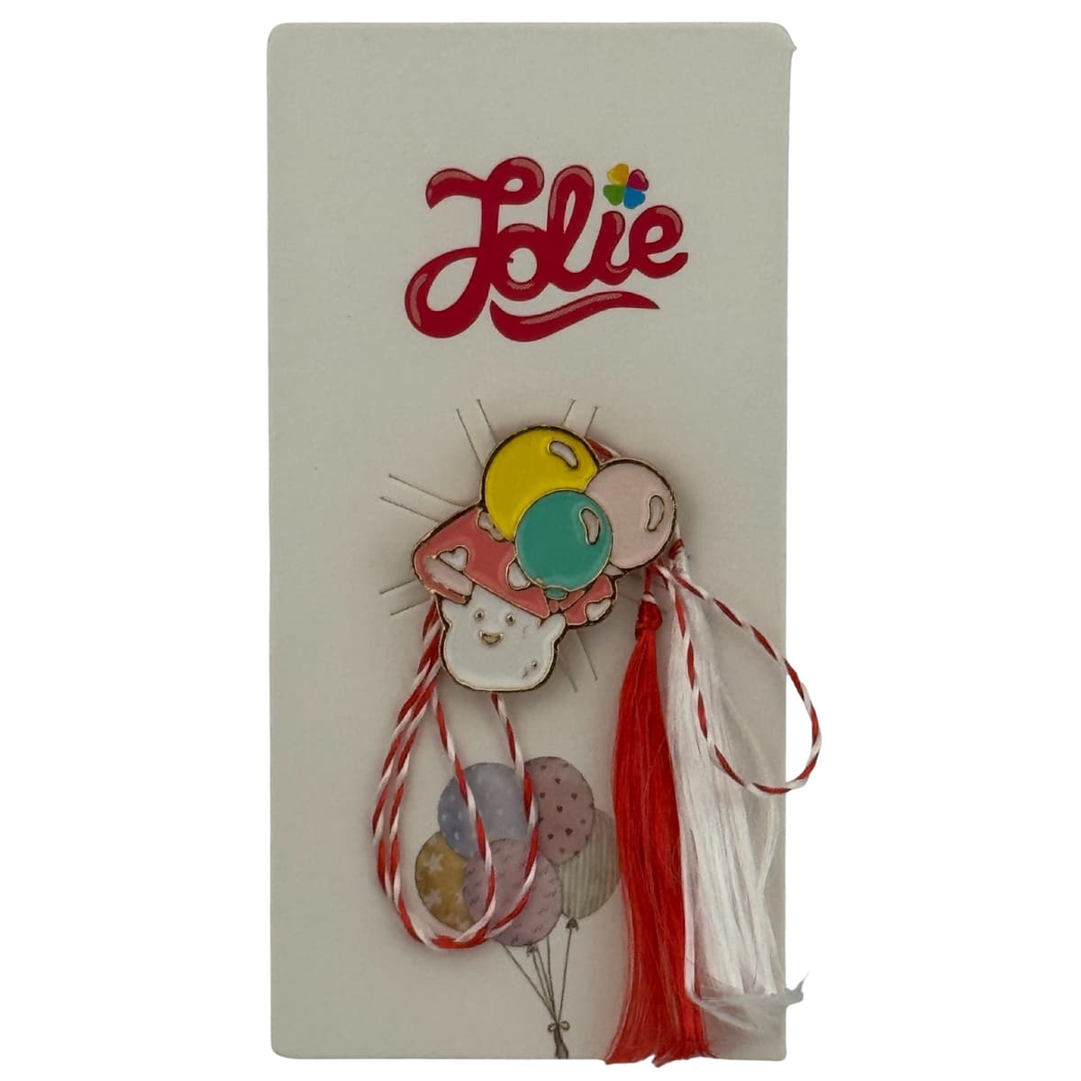 Martisor pentru copii, Jolie, Material Metal, Ambalaj Carton cu Design, Dimensiune Brosa Aproximativ 2x2 cm, Multicolor