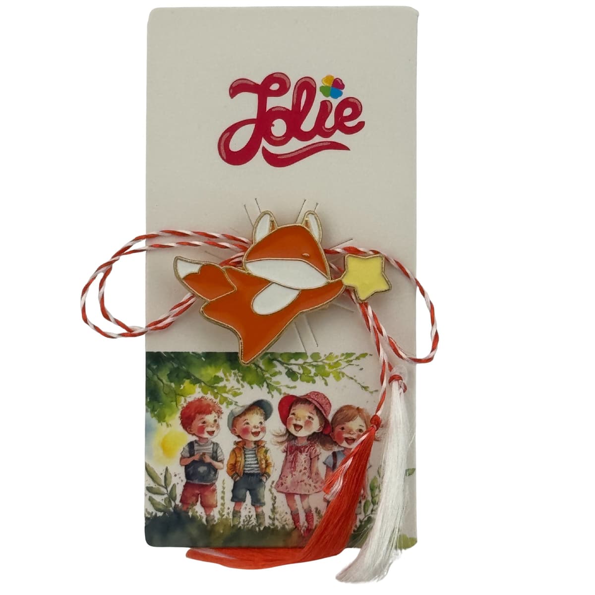 Martisor pentru copii, Jolie, Material Metal, Ambalaj Carton cu Design, Dimensiune Brosa Aproximativ 2x2 cm, Multicolor