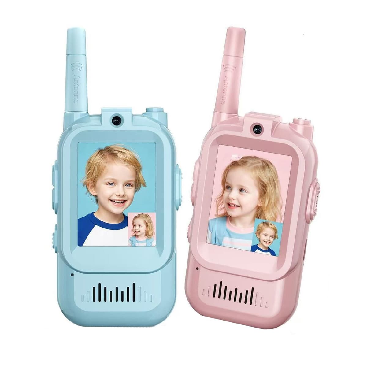 Set Walkie Talkie WiFi pentru Copii, Flippy, Set 2 Statii, Apeluri Video, cu Ecran de 2", Efecte Voce, Reincarcabile