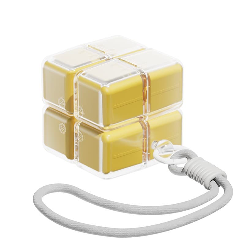 Cutie pentru Medicamente, Flippy, Model Rubik' Cube, cu Curea de Agatare, Dozator Portabil de Medicamente, Dispenser Pastile, estimat pentru 7 zile, 7.3 x 6 x 6 cm, Galben