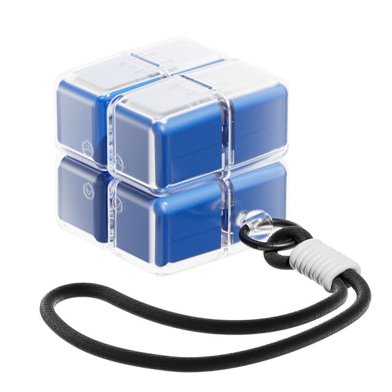 Cutie pentru Medicamente, Flippy, Model Rubik' Cube, cu Curea de Agatare, Dozator Portabil de Medicamente, Dispenser Pastile, estimat pentru 7 zile, 7.3 x 6 x 6 cm, Albastru