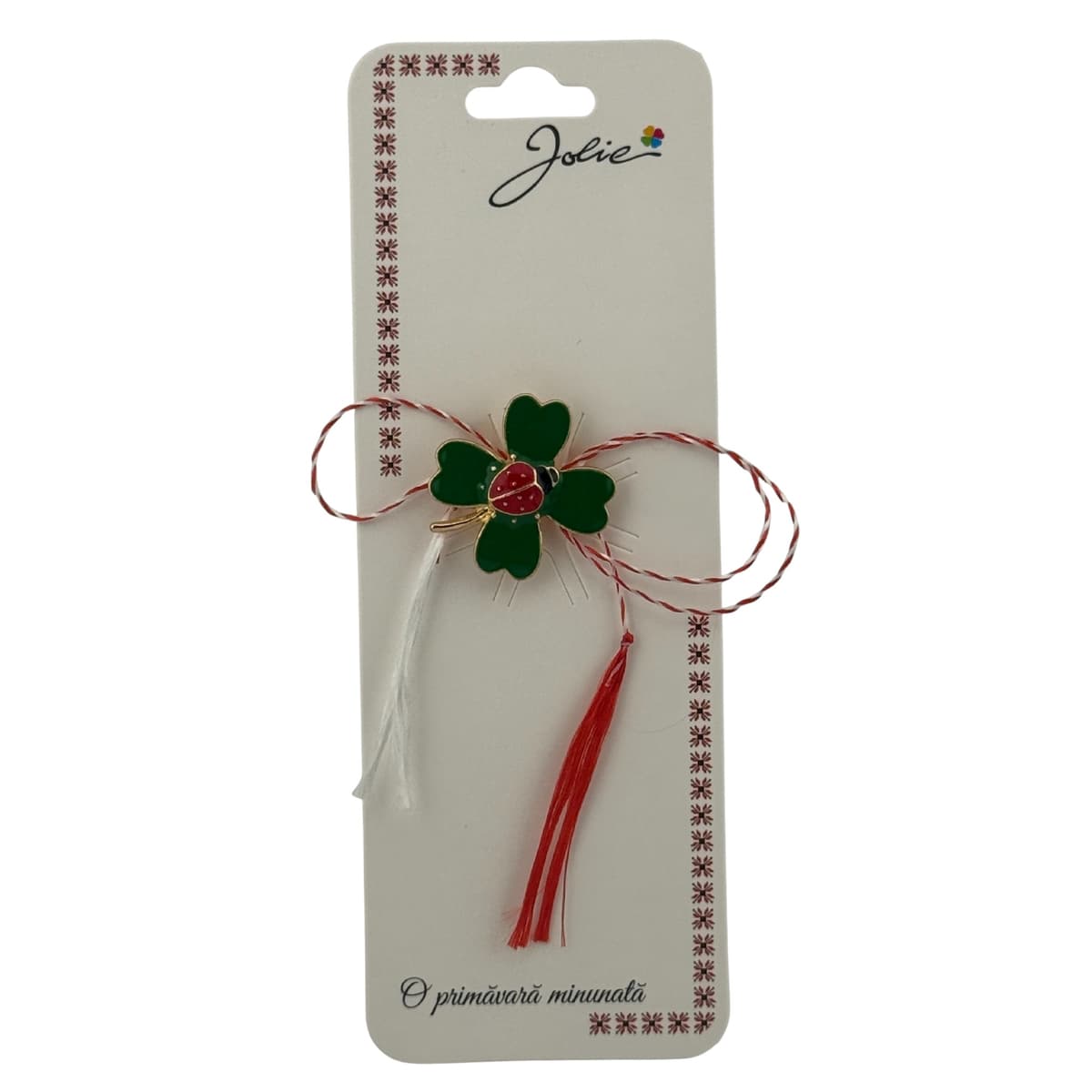 Martisor Brosa Primavara, Jolie, Material Metal, Ambalaj Carton si Opp, Dimensiune Brosa aproximativ 2 - 3 cm, Model Traditional Trifoi