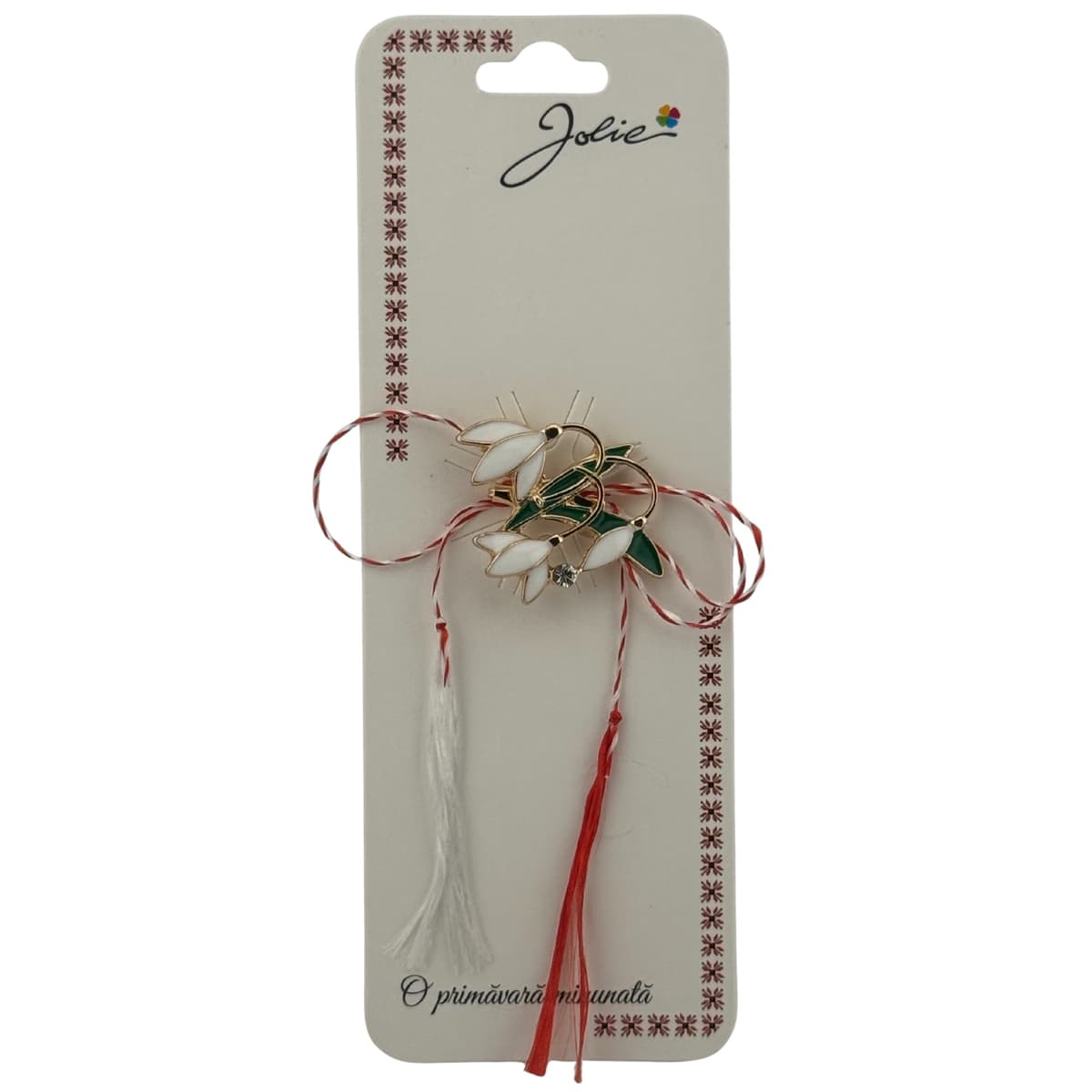 Martisor Brosa Primavara, Jolie, Material Metal, Ambalaj Carton si Opp, Dimensiune Brosa aproximativ 2 - 3 cm, Model Ghiocei