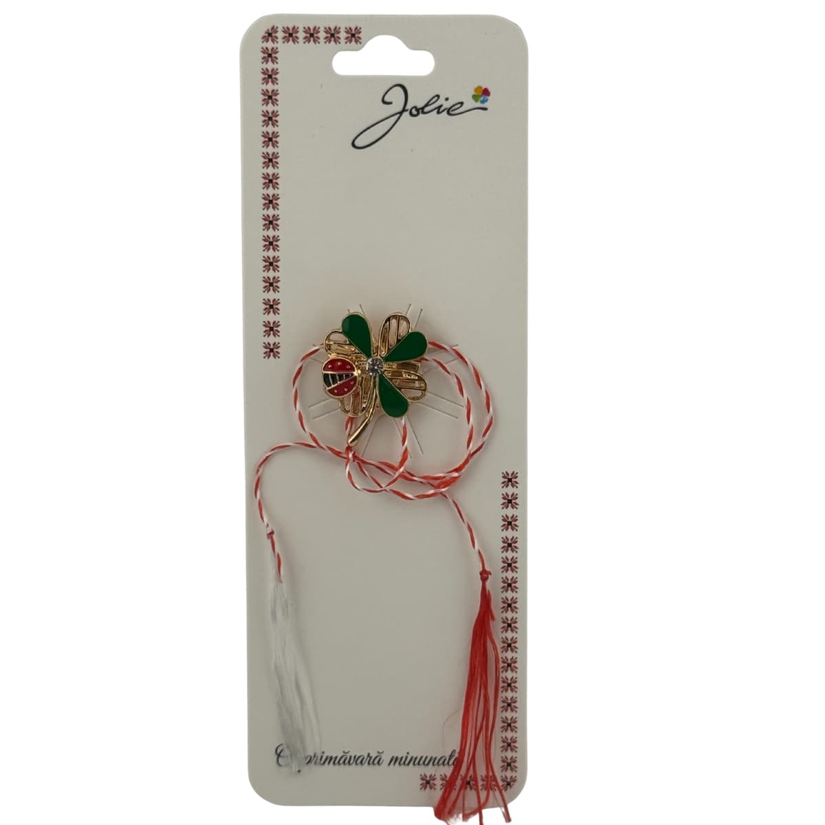 Martisor Brosa Primavara, Jolie, Material Metal, Ambalaj Carton si Opp, Dimensiune Brosa aproximativ 2 - 3 cm, Model Trifoi