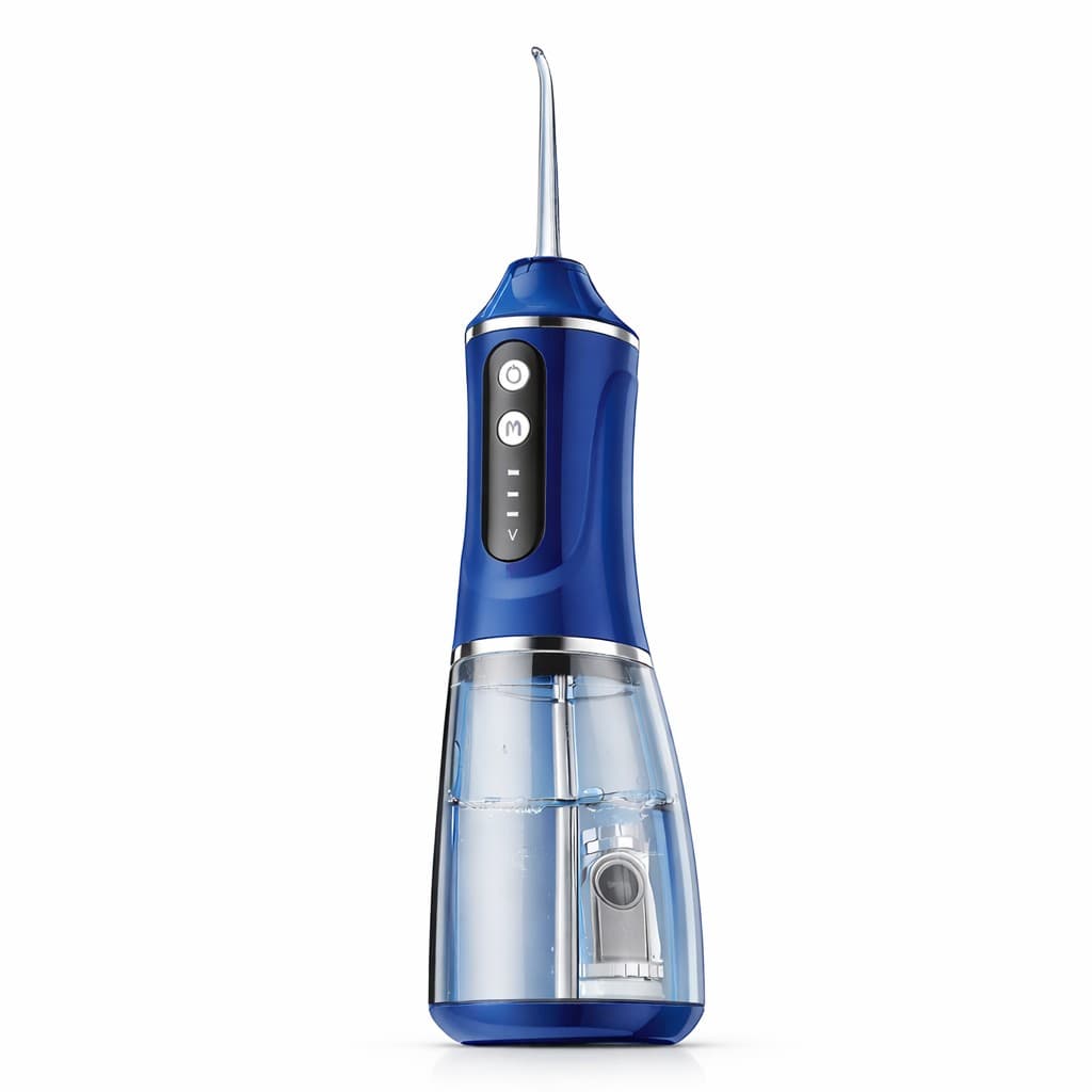 Irigator Bucal Electric, Flippy, Portabil, Dus Bucal pentru Curatare, Indepartare Tartru, 4 Capete, 25 x 8 x 8 cm, Albastru