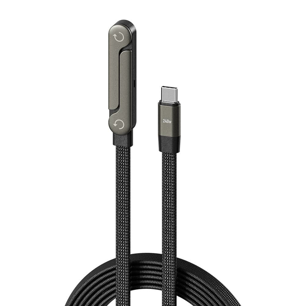 Cablu Incarcare, Flippy, USB Type C, Gaming, Conector, Unghi 90 Grade, Suport Telefon, 240W, 1.5 m, Negru