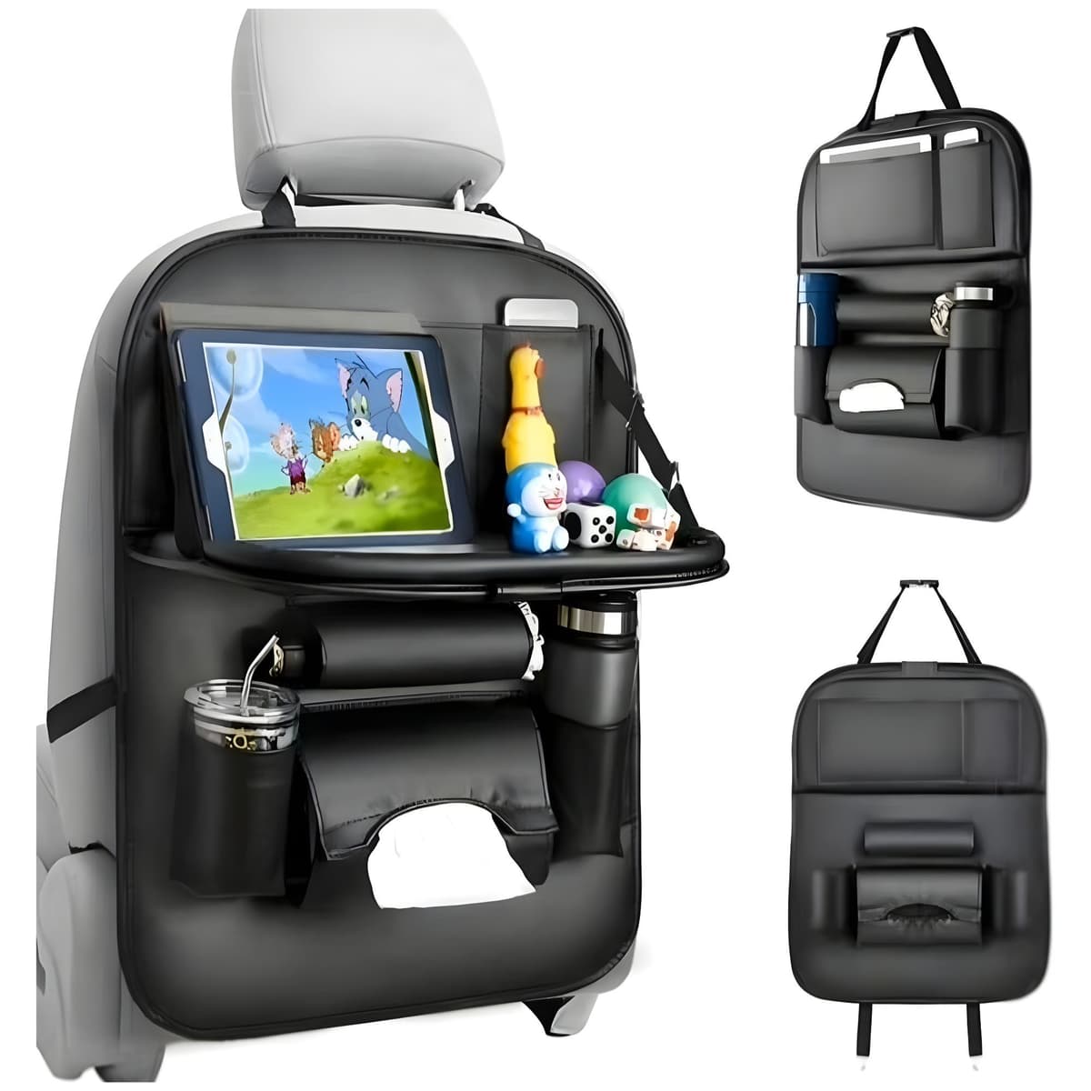 Organizator Spate Scaun Auto, Flippy, Masa Pliabila, Piele Ecologica, Impermeabil, Suport pentru Tableta, Sortare Lucruri si
