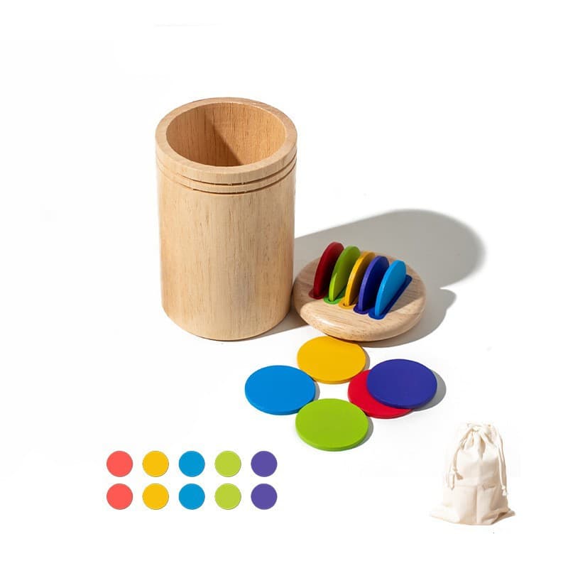Jucarie Educativa Montessori din Lemn, 13 Piese, Flippy, Sortator cu Discuri Colorate, Joc de Motricitate Fina pentru Copii