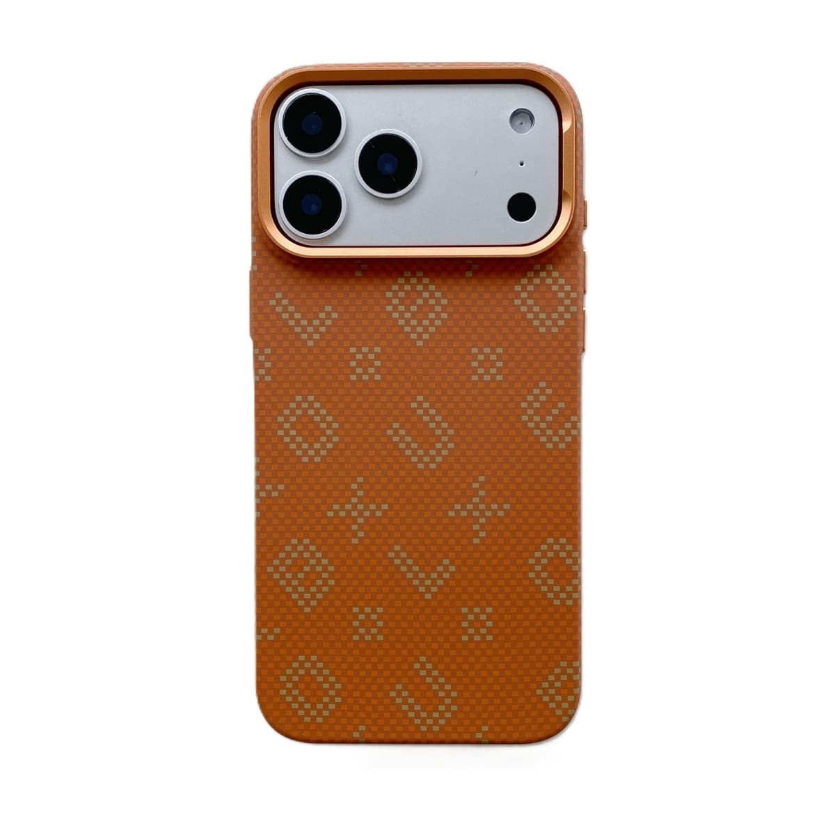 Carcasa Magnetica, Flippy, Compatibila Apple iPhone 17 Pro Max, din Fibra de Carbon, Litere Fosforescente, Portocaliu