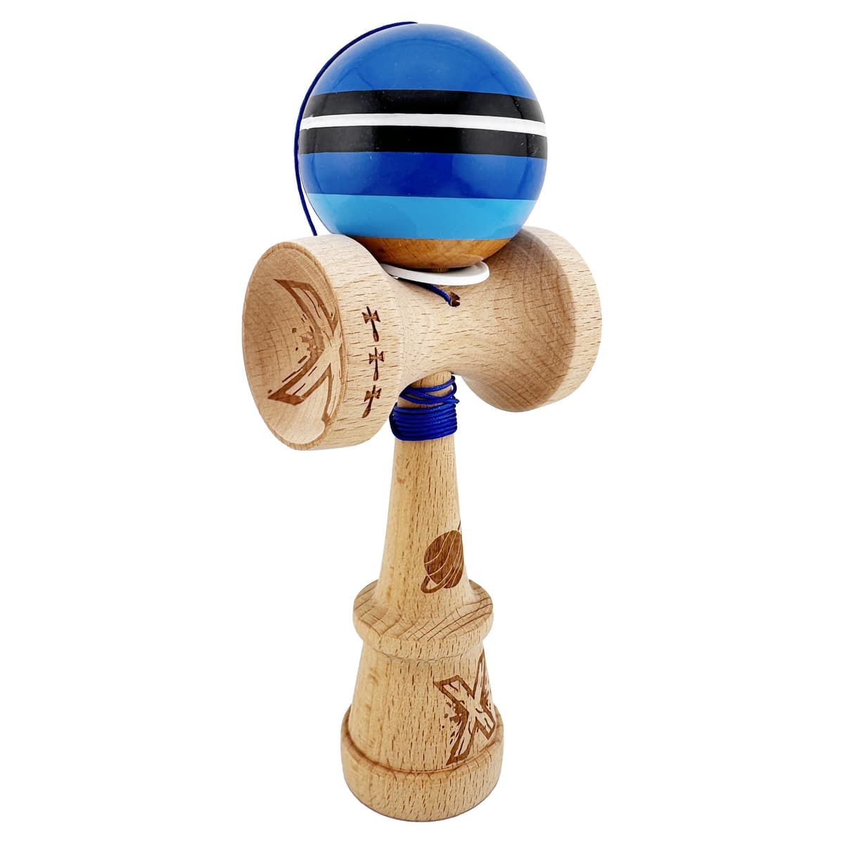 Kendama X Originala, Profesionala, Flippy, SATURN Blue Planet, Super Sticky cu Cupe Mari KING SIZE V3, Gaura in Baza
