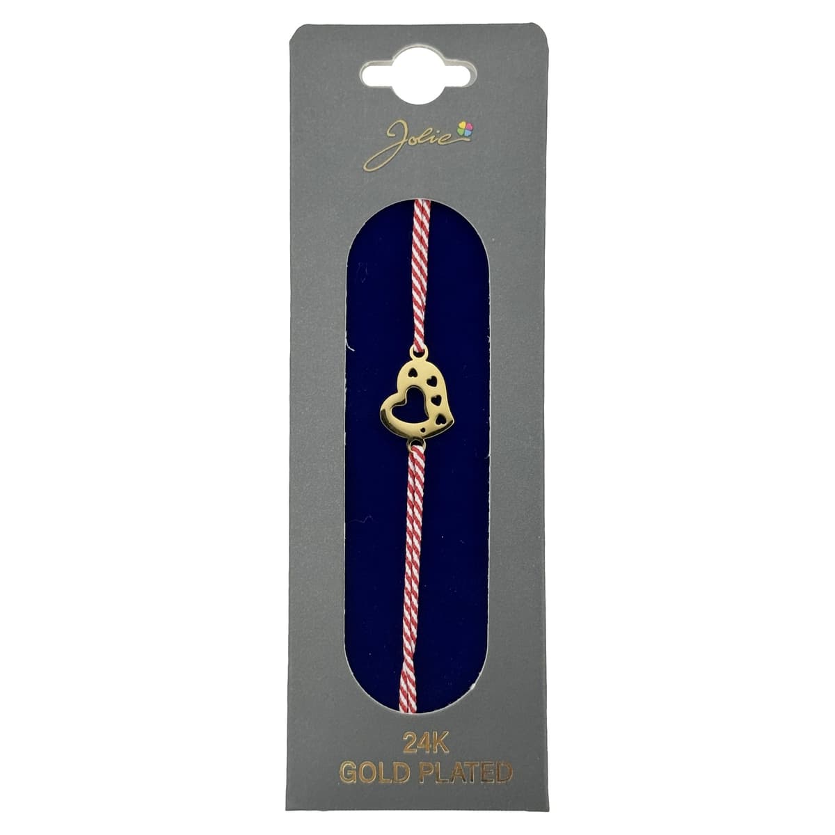 Bratara Placata cu Aur 24k, Jolie, Model INIMA, Martisor Bratara, cu Snur Alb/Rosu, Auriu