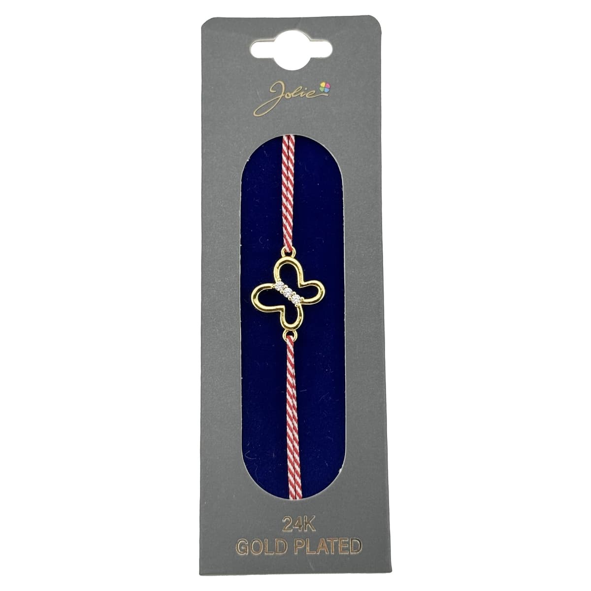 Bratara Placata cu Aur 24k, Jolie, Model FLUTURE, Martisor Bratara, cu Snur Alb/Rosu, Auriu