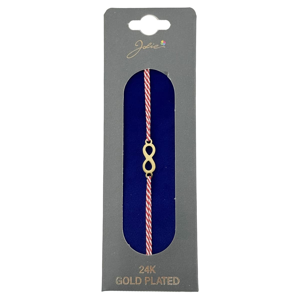 Bratara Placata cu Aur 24k, Jolie, Model INFINIT, Martisor Bratara, cu Snur Alb/Rosu, Auriu