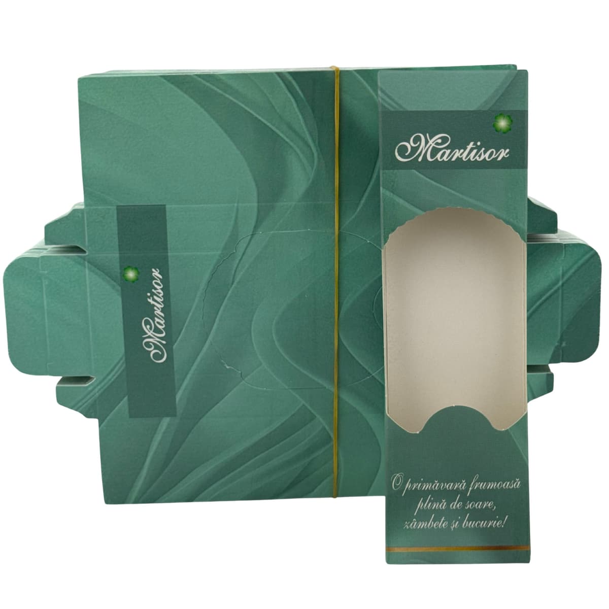 Set 100 Bucati Ambalaje de Carton pentru Martisoare, Flippy, Cutii Brosa, Model Primavara, Verde